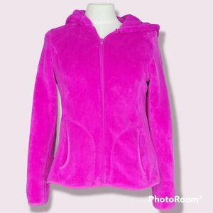 Faded Glory Pink Fuzzy Long Sleeve Hooded Jacket Sweater Girls Size XL (14/16)